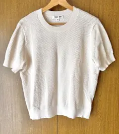 ユニクロ コットンポップコーンクルーセーター 半袖ニット オフホワイト XXL