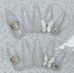 ネイルチップオーダー☆天然石量産型地雷清楚系ワンホンウェディング系