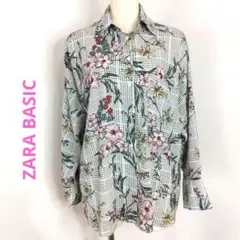 ​【美品】ZARA BASIC ザラ 花柄 千鳥格子柄 ブラウス シャツ 総柄のサムネイル
