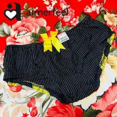 ★aimerfeel★ストライプフリルショーツ★サテンリボンパンツ下着★イエロー
