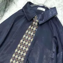 【ネクタイシャツ】 長袖　総柄　古着　サテン　メンズ　ユニセックス　ゆるダボ