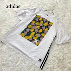 アディダス　半袖Tシャツ　サイドスリーライン　M　花柄　1998
