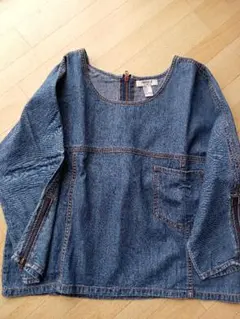 レディーストップスFOREVER21デニム生地素材ショート丈カットソーＬサイズのサムネイル