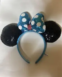 ディズニー ミッキー耳 カチューシャ 青 黒 スパンコール