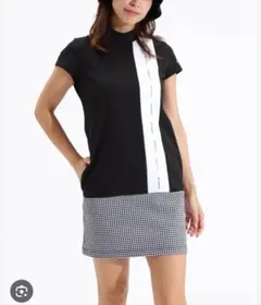 ニューバランスゴルフ 半袖 千鳥柄 モックネック ワンピース ロゴ 黒 0のサムネイル