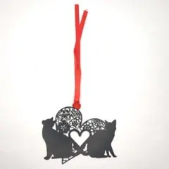 猫モチーフ メタルブックマーク しおり 赤いひも付き