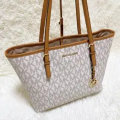 美品✨マイケルコース　トートバッグ　PVC　白　ブラウン　肩掛け　A4収納可能