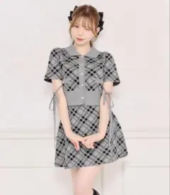 pium リボンタイ付きプリーツミニワンピース ギンガム - メルカリ