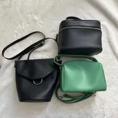 ブラック＆グリーン ショルダーバッグセット　3点セット　まとめ売り