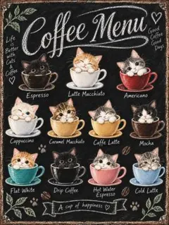 猫×コーヒー チョークアート風ポスター A4 カフェ風 インテリア 黒板アート