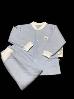 水色 クマ刺繍 パジャマセット綿100%