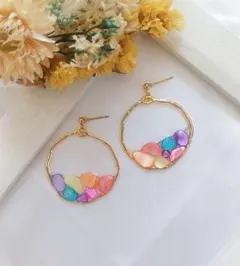 さざれ石×リングピアス ハンドメイドピアス