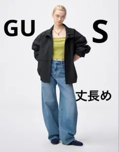 大人気　GU バレルレッグジーンズ　丈長め　65ブルー　Sのサムネイル