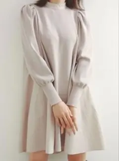 美品 スナイデル グレージュ 長袖 ワンピース F パフスリーブ snidel