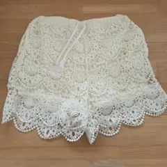 アイボリー レース編み ハーフパンツ