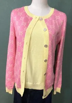 GUCCI グッチ　GGロゴカーディガン ピンク/イエロー