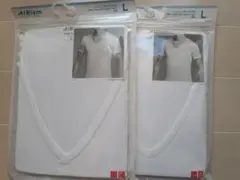 ユニクロ　エアリズム　L　白　Vネック　T　半袖　２枚セット