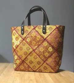 畳縁トートバッグ　限定１点　　伝統柄&本革持ち手　ハンドメイド