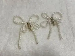 パールリボン　イヤリング⭐︎
