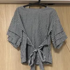 極美品　radarista ラダリスタ　ギンガムチェック五分袖ブラウス　2way