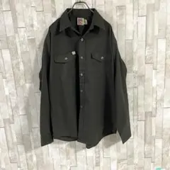 古着 BIG BILL 長袖ワークシャツ ワッペン刺繍 サイズXL相当 カーキ