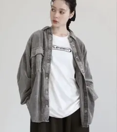 美品♡ELENCARE DUE ケミカルコーデュロイシャツ　グレー