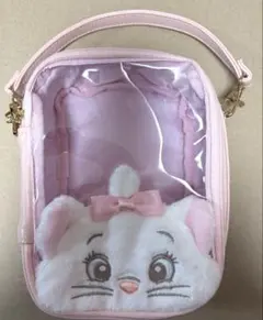 ディズニーストア　おしゃれキャットマリー　ぬいぐるみ　ポーチ　クリア窓