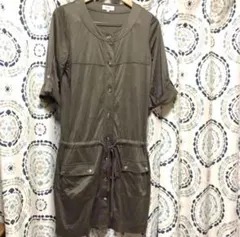 自由区　七分袖　ブラウジング　ワンピース ミリタリーワンピース カーキ 40