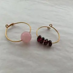 天然石　指輪　ワイヤーリングセット❤️ミルキーピンク　ガーネット