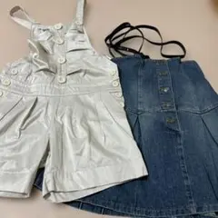 ホワイトショートオールとデニムスカートセット
