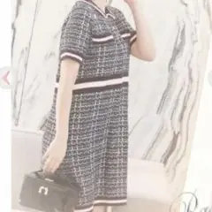 Radyツイード半袖ニットワンピース