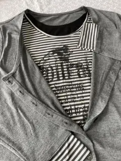 重ね着風 長袖 ロングTシャツ グレー系