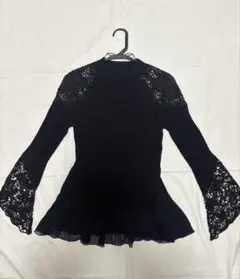 snidel スナイデル レース切替ニット ハイネック フレア袖 ネイビー