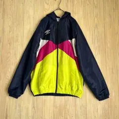 1053 umbro ナイロンパーカー ネイビー ピンク イエロー　ウィンブレ