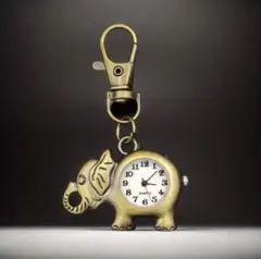 ゾウの時計キーホルダー ビンテージゴールド