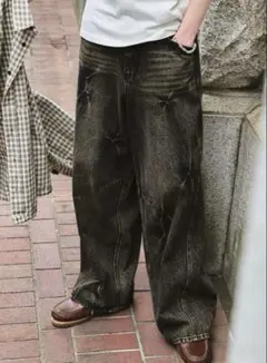【SWAGVIBE】Baggy Fit Denim Pantsブラック Sサイズ