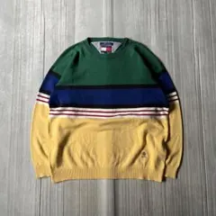 90s TOMMY HILFIGER マルチボーダー コットンニット セーター