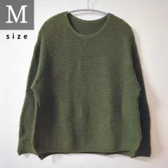 【フォロー割5%オフ❗️】ニット　セーター　長袖　カーキ　スリット　丸首　М