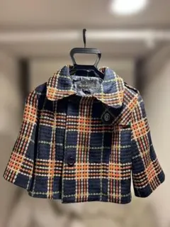 【美品中古】マルチチェックツイードショートジャケット ネイビー Lサイズ