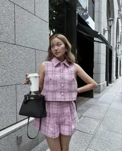 シェリエ　sheller sketch check tweed vest