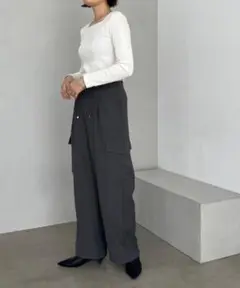 LOWRYS FARM ドロストサイドポケットパンツ　グレー　カーゴパンツ