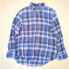 美品 ポロラルフローレン リネン チェックシャツ ブルー XL 麻100％
