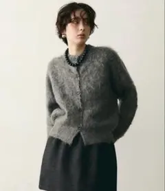 新品未使用*Trish*シャギー配色ラウンドネックニットカーディガン