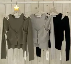 LILY BROWN 2way オリーブ レイヤードトップス 肩出し