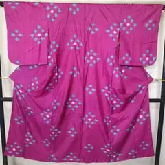 ◆2297◆アンティーク着物　銘仙　赤紫色　レトロ柄　正絹　袷　和装着物