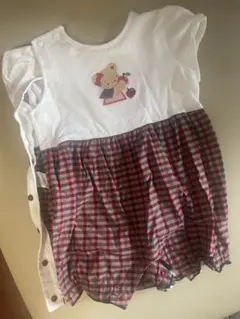 クマ刺繍 チェック柄ロンパース 95cm未満