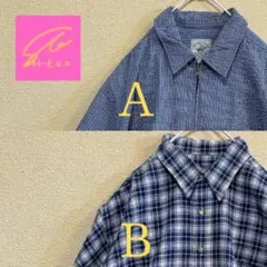 半袖シャツ　２枚セット　まとめ売り　ジッパーチェック　チェック柄　Lサイズ　古着