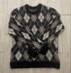 極美品 バトナー 6 B＆Y別注 モヘヤ アーガイルクルーネックニット M 茶