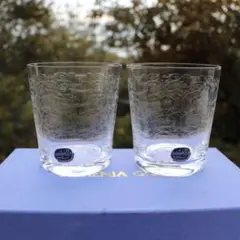 ボヘミアクリスタル製　花柄エングレービング　2個セット