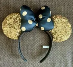 ミニーマウス風ゴールドスパンコールカチューシャ